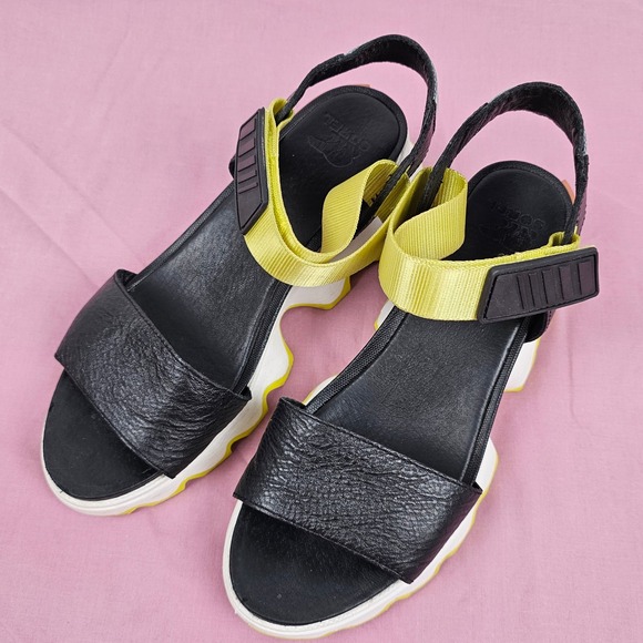 Sorel Women's Platform Sport Sandals Black Yellow Chunky Lug Sole Size 8 - Picture 16 of 16